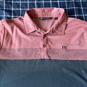 Travis Mathew Pink and Gray Polo Shirt Color Block Design
